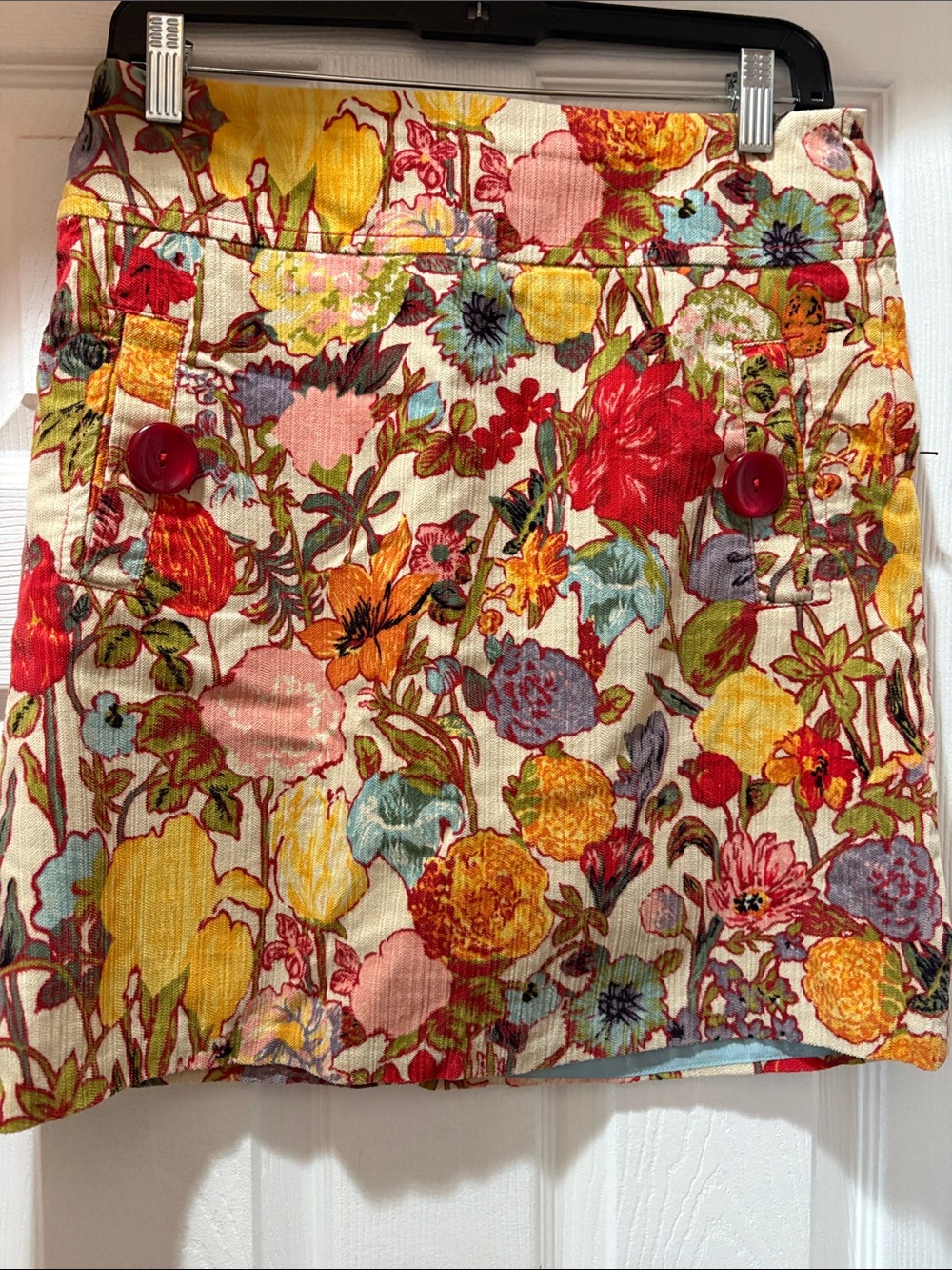 elevenses Floral Corduroy Mini Skirt in Cream with Multicolor Blooms